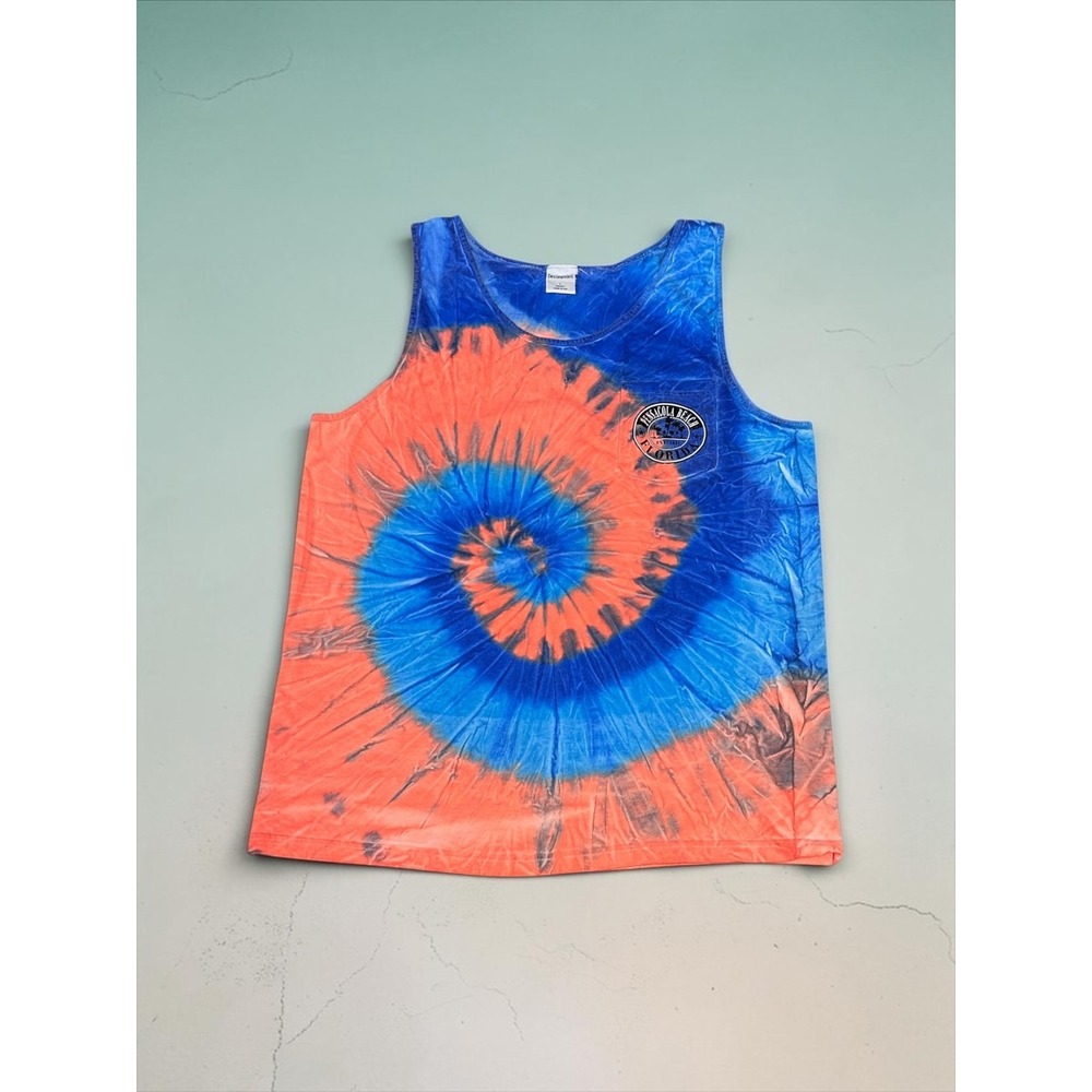 Destinations Tank Top Mens L Blue Orange Tie Dye Pensacola Beach FL